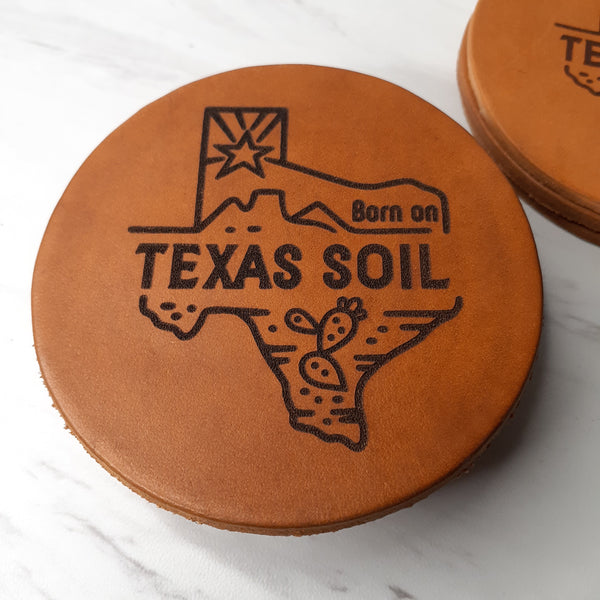 Born on Texas Soil Leather Coaster