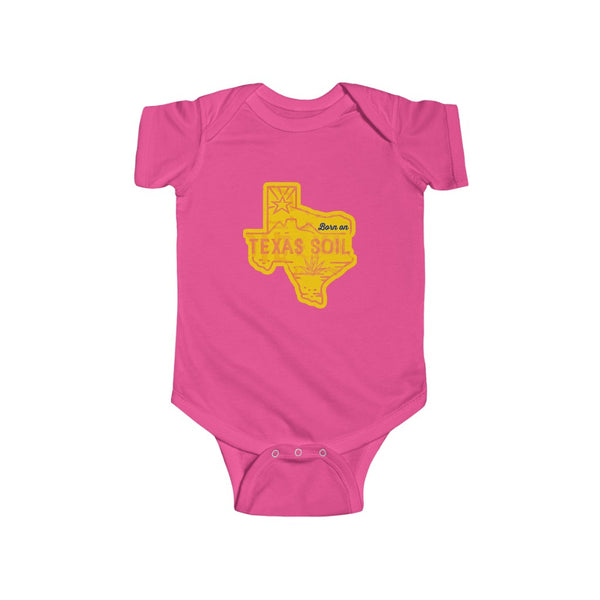 Born on Texas Soil vintage graphic on various color baby body suits